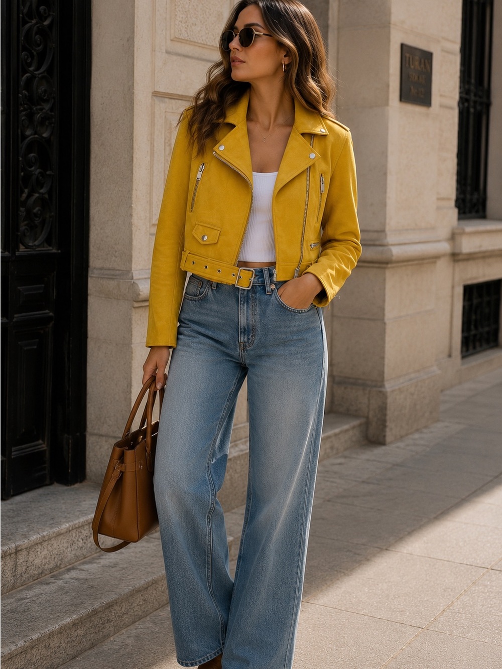 Zara Yellow Cropped Moto Jacket